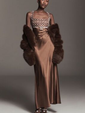 SAYLOR Sleeveless Embellished Square-Neck Maxi Dress in Brown